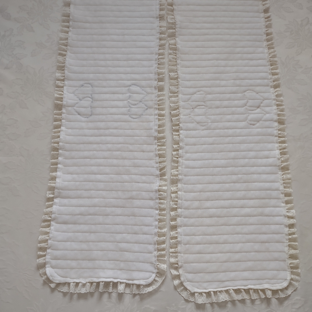 2 Quilted Lace Ruffled Trim Table Runner with Blue and Pink Hearts - Picture 7 of 8